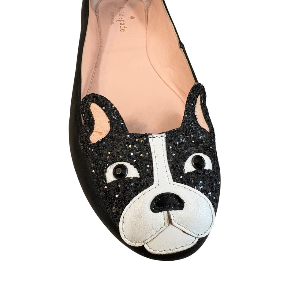 RARE Kate Spade Boston Terrier Winthrop Flats 8 Glitter Frenchie Novelty Leather - Picture 9 of 11